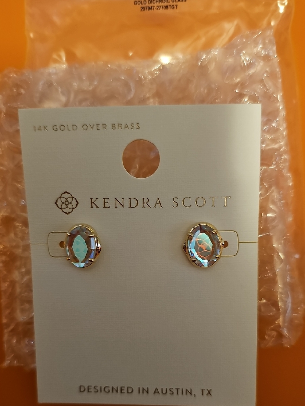 Kendra Scott Gold Oval Gold Dichroic Glass Stud Earrings - White Blue